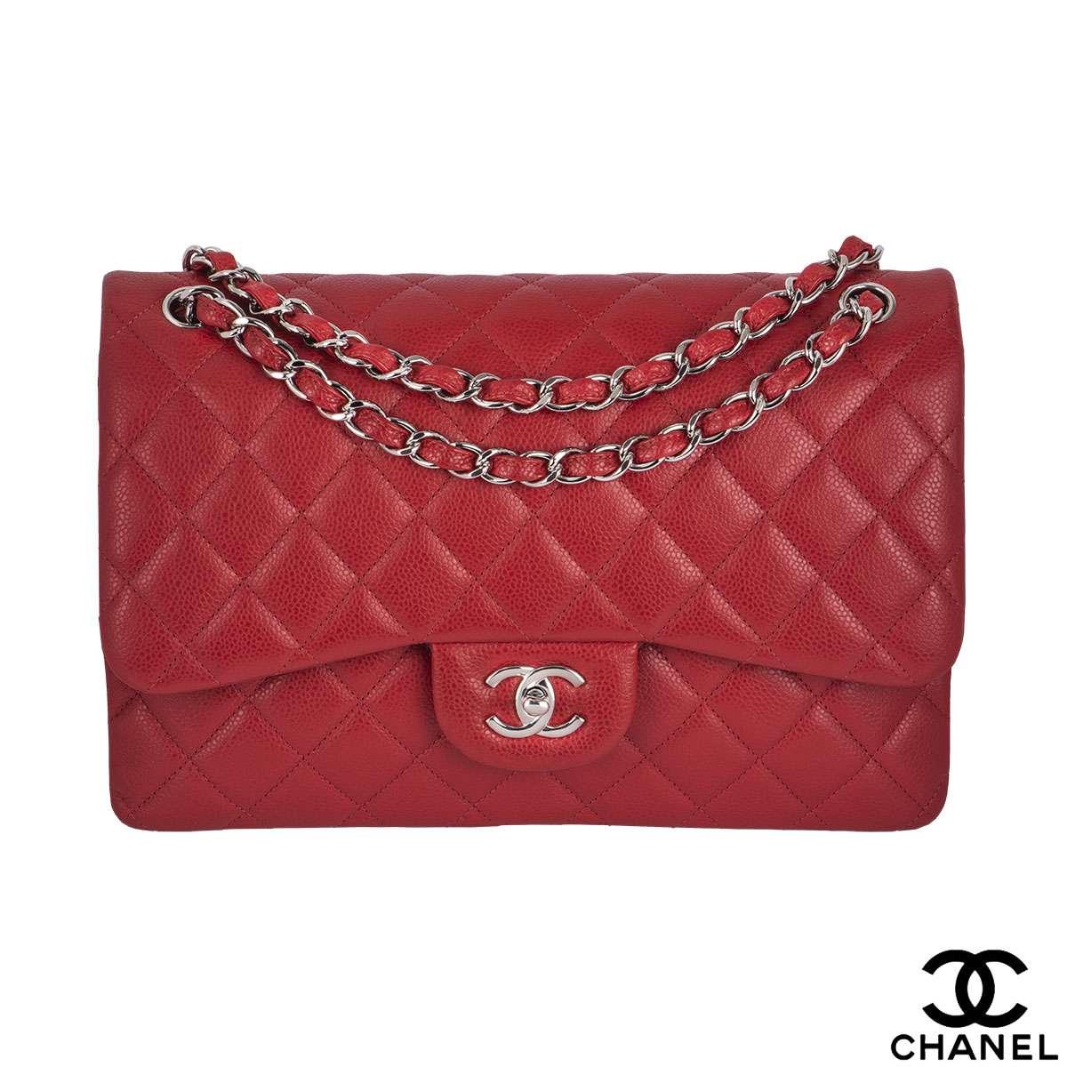 Chanel Red Classic Double flap Jumbo Handbag | Rich Diamonds